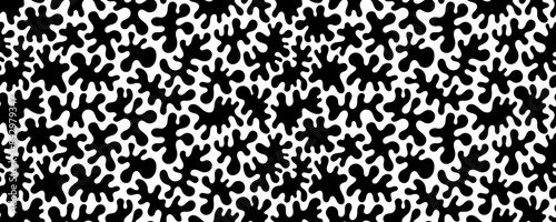 Irregular organic vector shapes seamless pattern. Free forms seamless banner design. Matisse style leaves or corals. Modern abstract background with spotty liquid forms. Abstract cloud shapes.