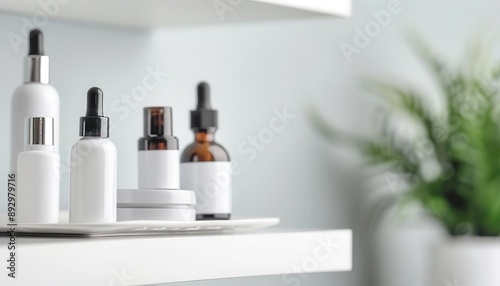 A beauty shelf filled with organized skincare products, emphasizing a wellrounded regimen, skincare organization photo