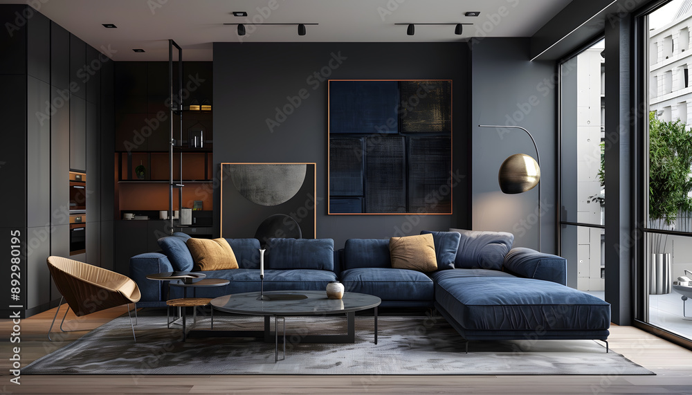 Fototapeta premium Living room interior design in minimalist style