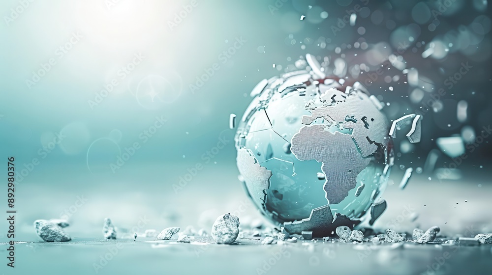A globe fragmented and cracked, yet still exuding a sense of tranquility, A globe fragmented and cracked, yet still exuding a sense of tranquility,