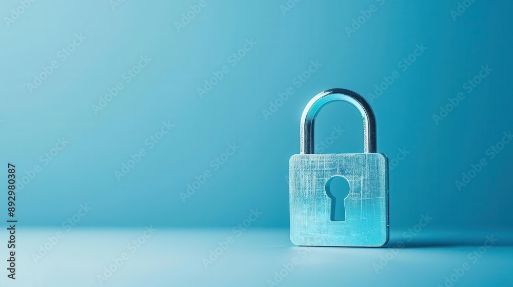 A minimalist artwork of a blue lock symbolizing data protection in a virtual world,