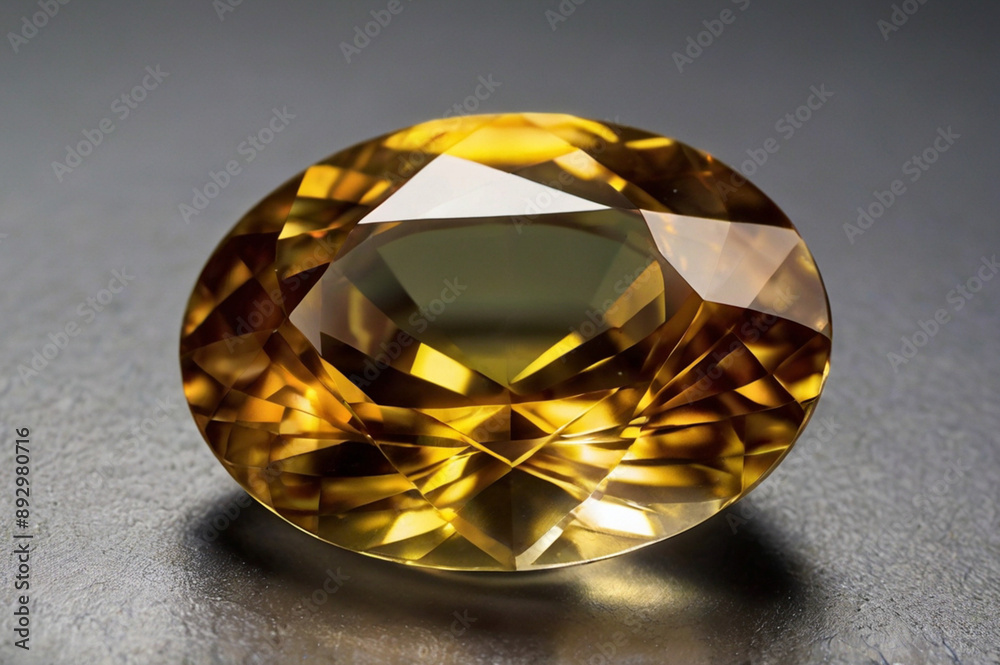 Fototapeta premium Golden Diamond On Black Background | Gem Business | Gold Color | yellow sapphire | Created with AI