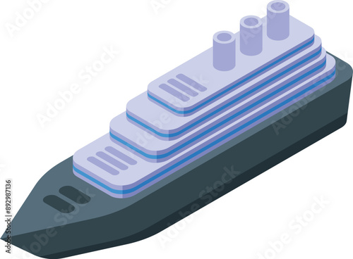 Modern cruise ship sailing on the ocean, side view, isometric style icon