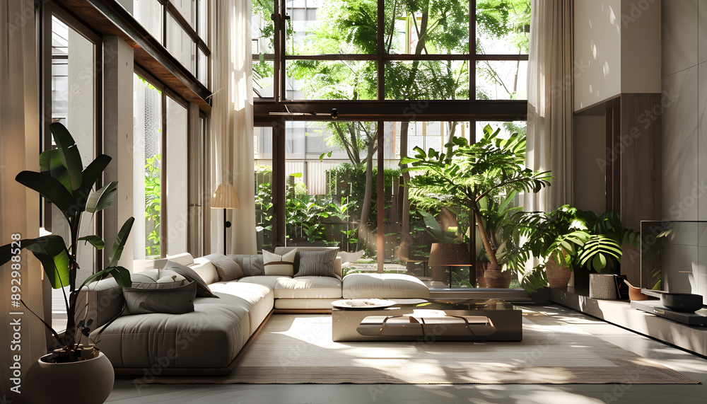 Fototapeta premium Living room interior design in minimalist style