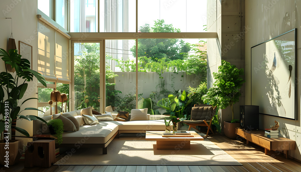 Fototapeta premium Living room interior design in minimalist style