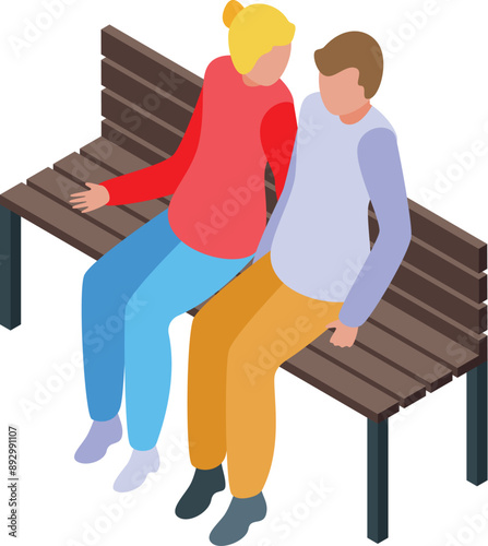 Young couple is spending time together, sitting on a park bench and having a pleasant conversation