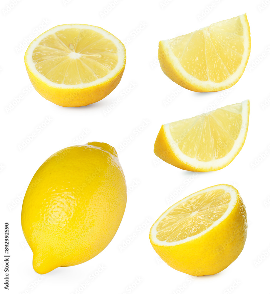 Fototapeta premium Set of fresh lemons isolated on white