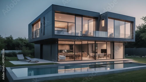 modern house in the morning, a futuristic house