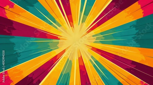 Horizontal retro groovy background with bright sunburst in style 60s, 70s stock illustration