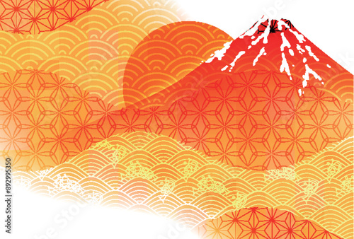 富士山　和柄　年賀状　背景	