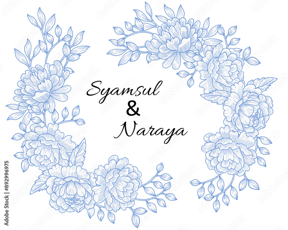 Fototapeta premium Hand Drawn Blue Rose Flower Wreath