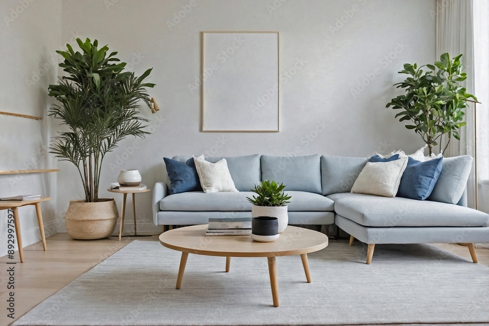 A bright living room with light wood floors and a white shiplap accent wall. A bright living room with light wood floors and a white shiplap accent wall.