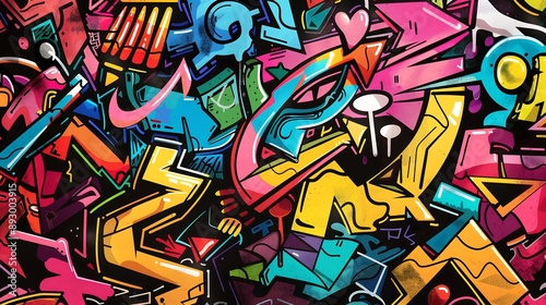Colorful graffiti painting adorns a textured brick wall creating a striking urban art display