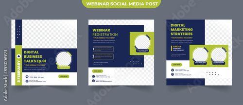 Online webinar business for social media posts with modern poster brochure and digital banner template