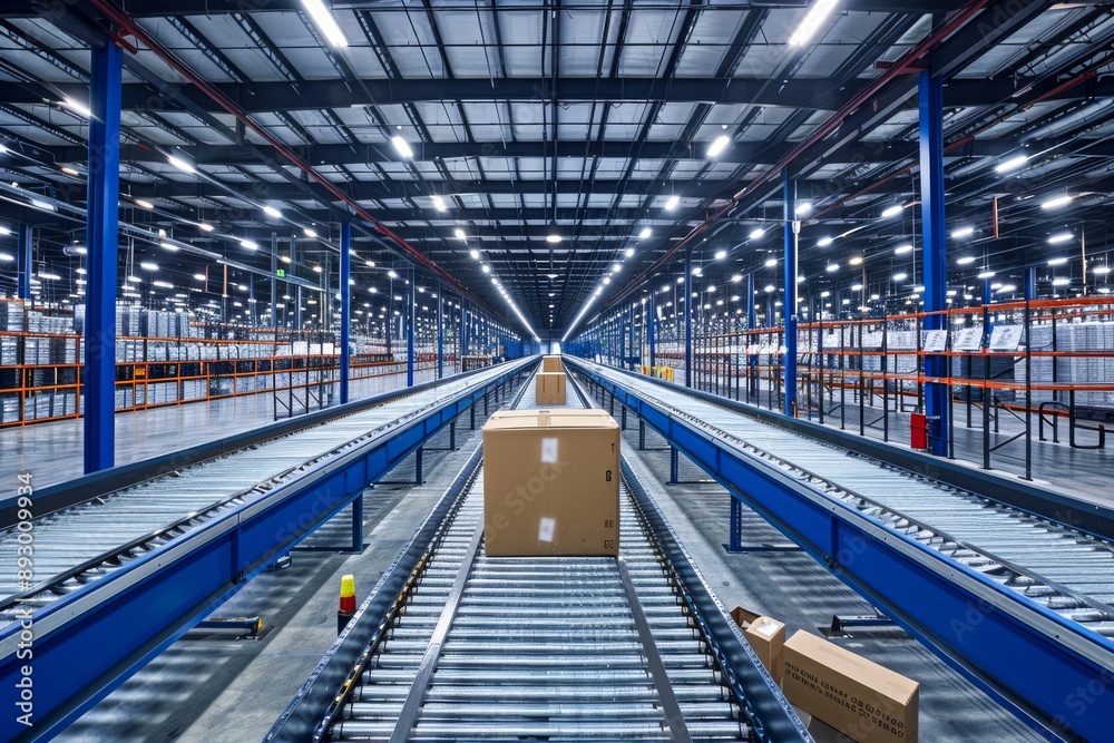 E-commerce warehouse with compact storage solutions, barcode scanning technology, and efficient packing stations for rapid order fulfillment E-commerce warehouse with compact storage solutions, barcode scanning technology, and efficient packing stations for rapid order fulfillment