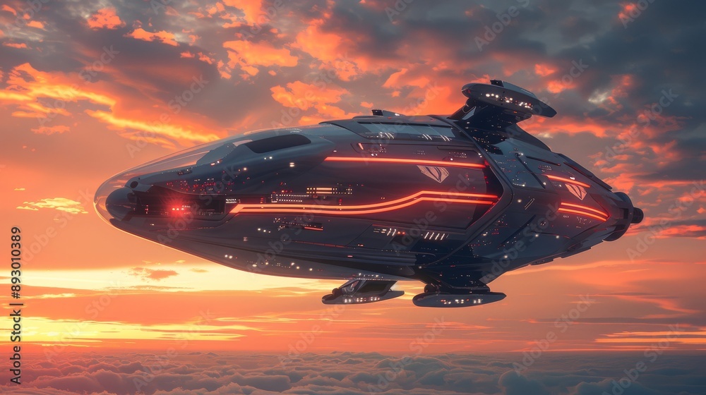 A Futuristic Spaceship Flying in the Sky Above a Cloud Covered Area of the Earth - Generative AI A Futuristic Spaceship Flying in the Sky Above a Cloud Covered Area of the Earth - Generative AI