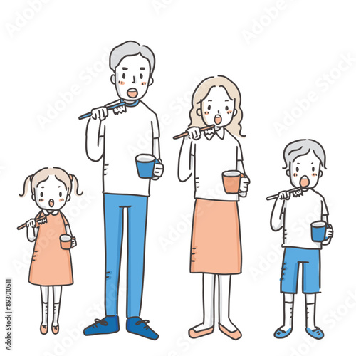 歯磨きする親子/Parent and child brushing teeth