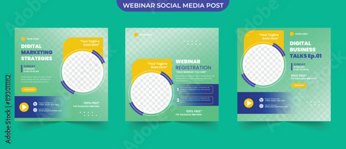 Set of webinar strategy business social media post editable post template