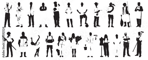 different people occupation silhouette profession set collection