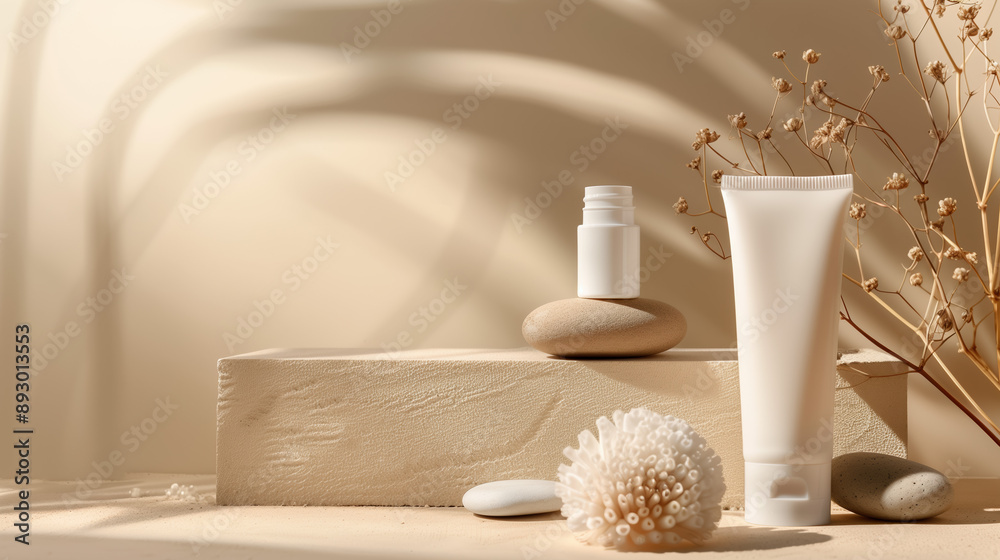 3D Rendering of Skincare Product on Clean Light Beige Background for Advertisement and Promotional Use