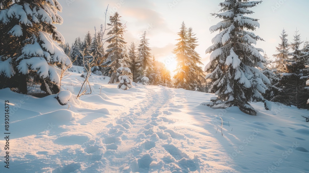 Fototapeta premium Winter Wonderland: A Snowy Path Through the Forest