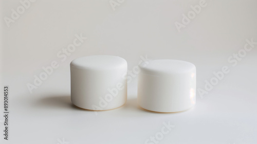 High-Quality 3D Image of a Matte White Ebeauty Product Designed as a Short, Wide Cylinder Marshmallow with a Thin Horizontal Line for Marketing photo