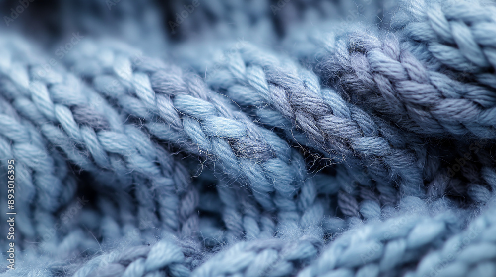 A close-up of the knit texture, showcasing detailed knitting stitches and yarn colors in shades of grey and blue A close-up of the knit texture, showcasing detailed knitting stitches and yarn colors in shades of grey and blue