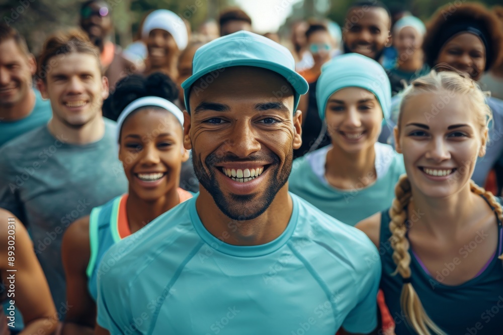 Smiling Man In Blue Shirt Standing With Group of People Smiling Man In Blue Shirt Standing With Group of People