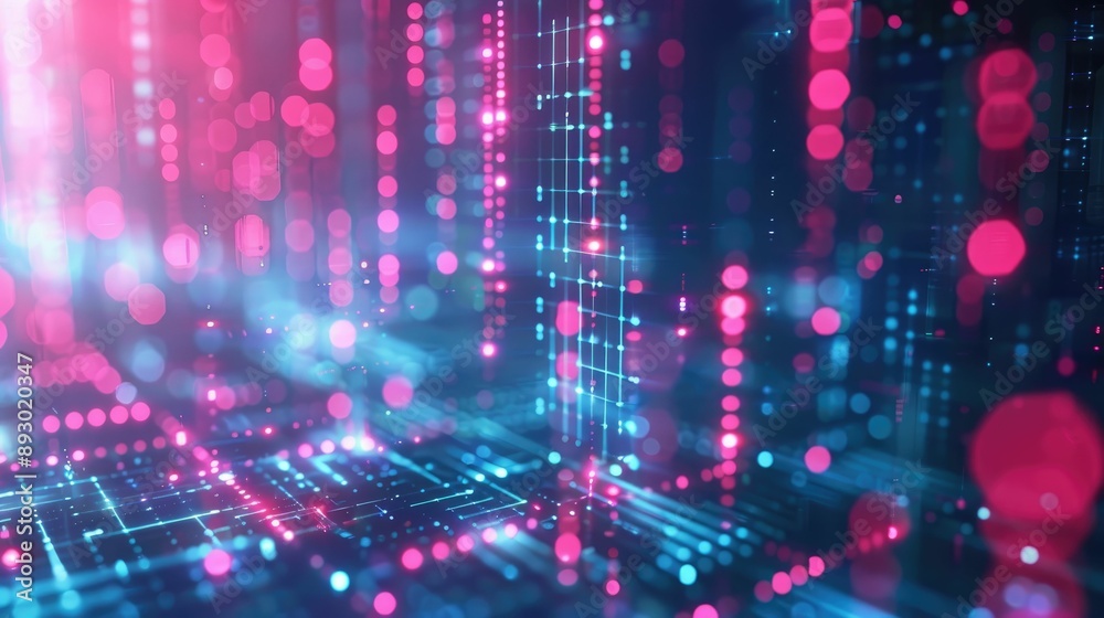 Abstract digital matrix with pulsating data nodes