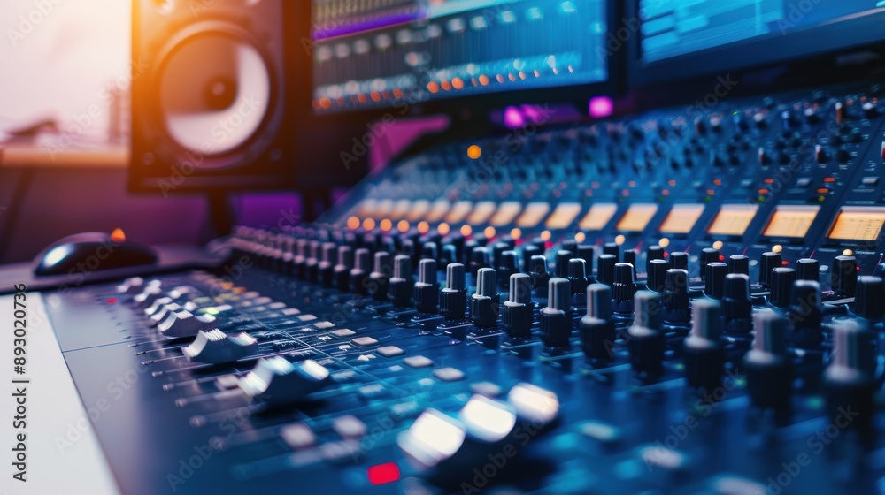Close-Up of a Sound Mixing Console in a Recording Studio Close-Up of a Sound Mixing Console in a Recording Studio