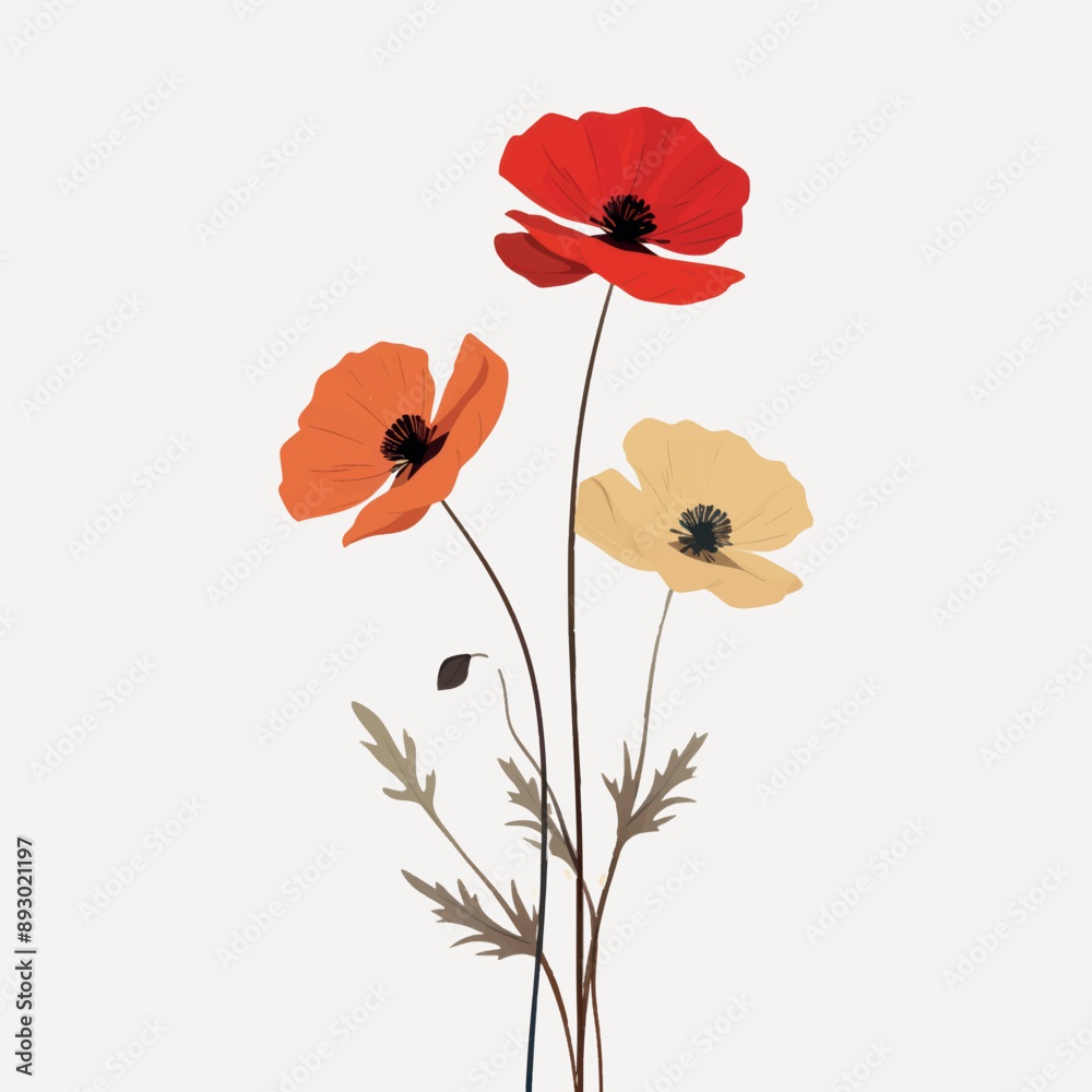 Fototapeta premium Colorful minimalist poppy flower illustration