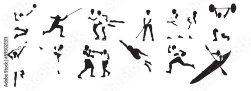 different sports set silhouette collection full isolated