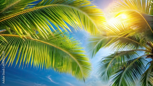 Palm tree leaves waving in the breeze, motion, movement, tropical, greenery, palms