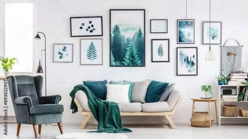 Fototapeta premium Modern Living Room with Green Accents