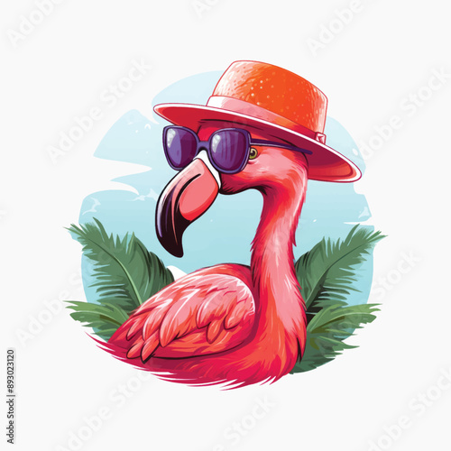 Stylish flamingo wearing sunglasses