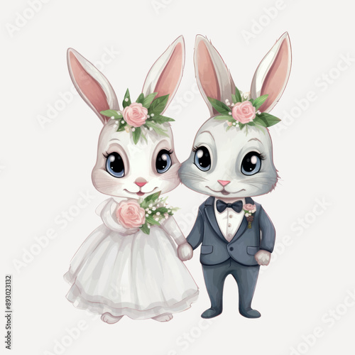 Cute bunny wedding couple illustration