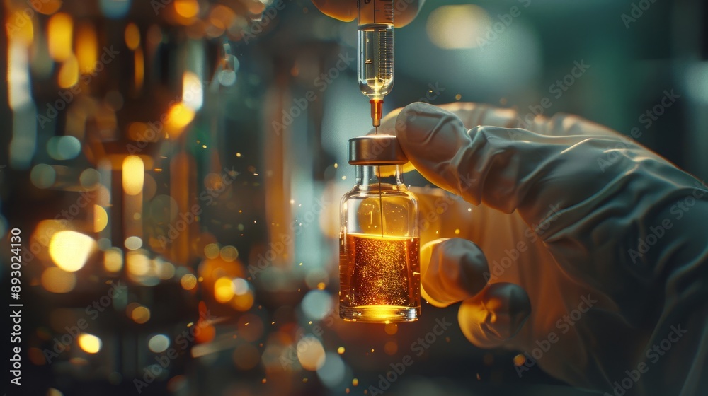 A Person Holding a Syringe Filled With Liquid Into a Vial on a Table - Generative AI A Person Holding a Syringe Filled With Liquid Into a Vial on a Table - Generative AI