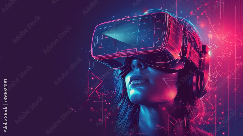 A virtual reality headset is shown in a blue background A virtual reality headset is shown in a blue background