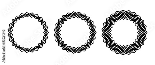 Retro knot circle frame set. Black celtic round border collection. Braid and rope ornament and motif pattern for banner, poster, frame. Circular radial design elements bundle. Vector pack