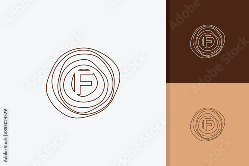 letter f wood grain logo design vector template	