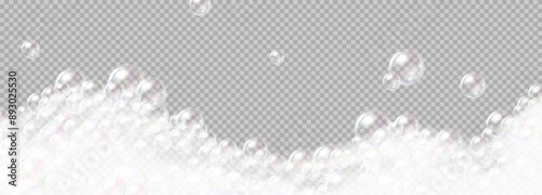 Soap foam bubble vector illustration on transparent background. Cleaning supplies and comfort of frothy bath essentials presented in 3d format