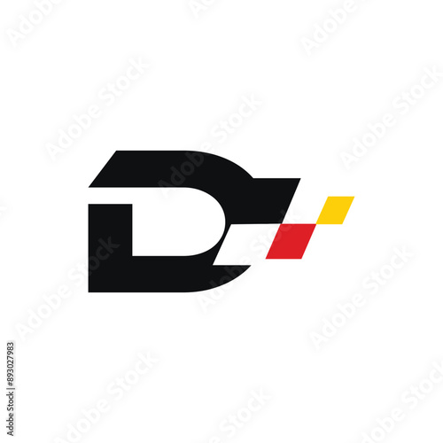 Letter D Flag Race Logo Icon Vect