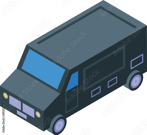 Black armored encashment van standing isometric view isolated on white background