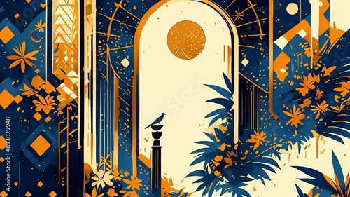 Vintage Art Deco Poster Animation. Geometric Designs and Bold Colors. Dynamic 1920s Art Style. Experience the Boldness of Vintage Art Deco Posters in This Dynamic Video. photo