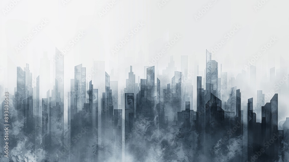 Stylized Geometric City Skyline in Shades of Gray and Black on Pure White Background Creating Abstract and Mysterious Landscape Stylized Geometric City Skyline in Shades of Gray and Black on Pure White Background Creating Abstract and Mysterious Landscape