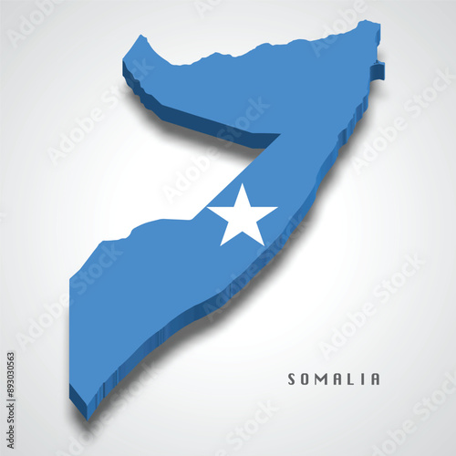 Somalia 3d map with national flag on grey background photo