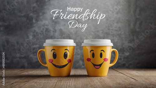 Cups kawaii smile in concept of Friendship day background