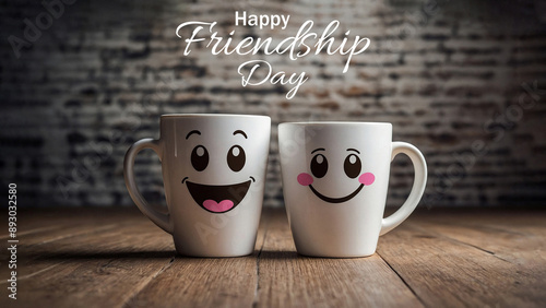Cups kawaii smile in concept of Friendship day background