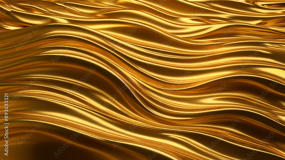 Obraz premium A mesmerizing golden wave pattern that flows seamlessly across the canvas. The waves are smooth, reflecting light in a way that creates a shimmering effect. 
