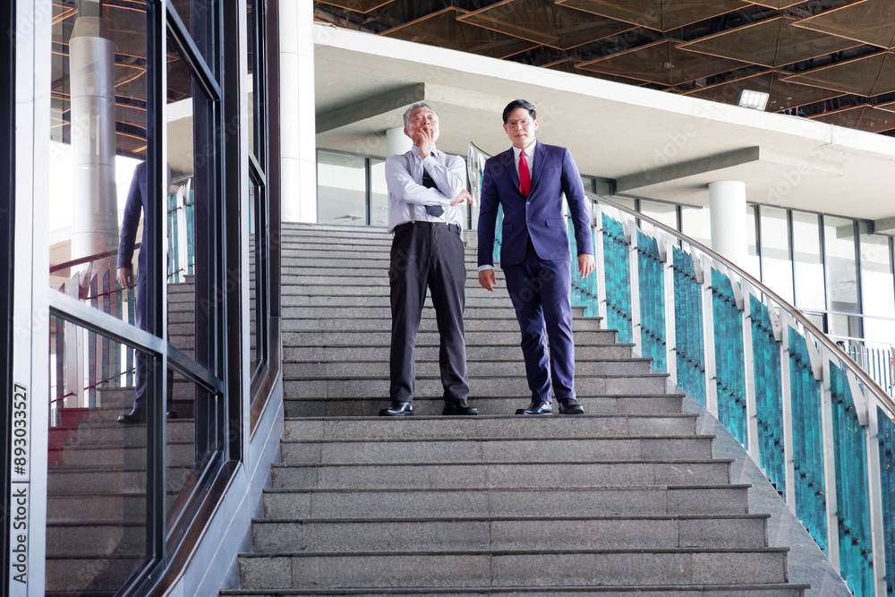 Male businessman walking down the stairs. Male businessman walking down the stairs.